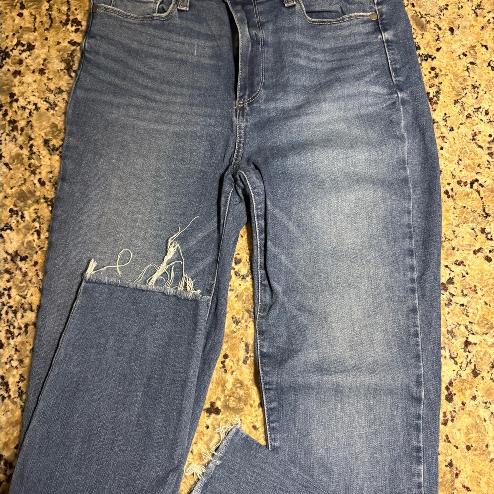 PAIGE Light Blue Distressed Ankle Jeans